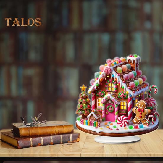 Christmas Acrylic Desktop Ornament Flat Snowy Cabin Ornament with Base Christmas Village Log Cabin Ornament for Holiday Table Decor