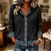Women's Casual Denim Patchwork Hooded Knit Button Front Jacket