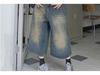 Unisex Retro Distressed Wide-Leg Denim Shorts - Washed, Loose, and Versatile Cropped Pants