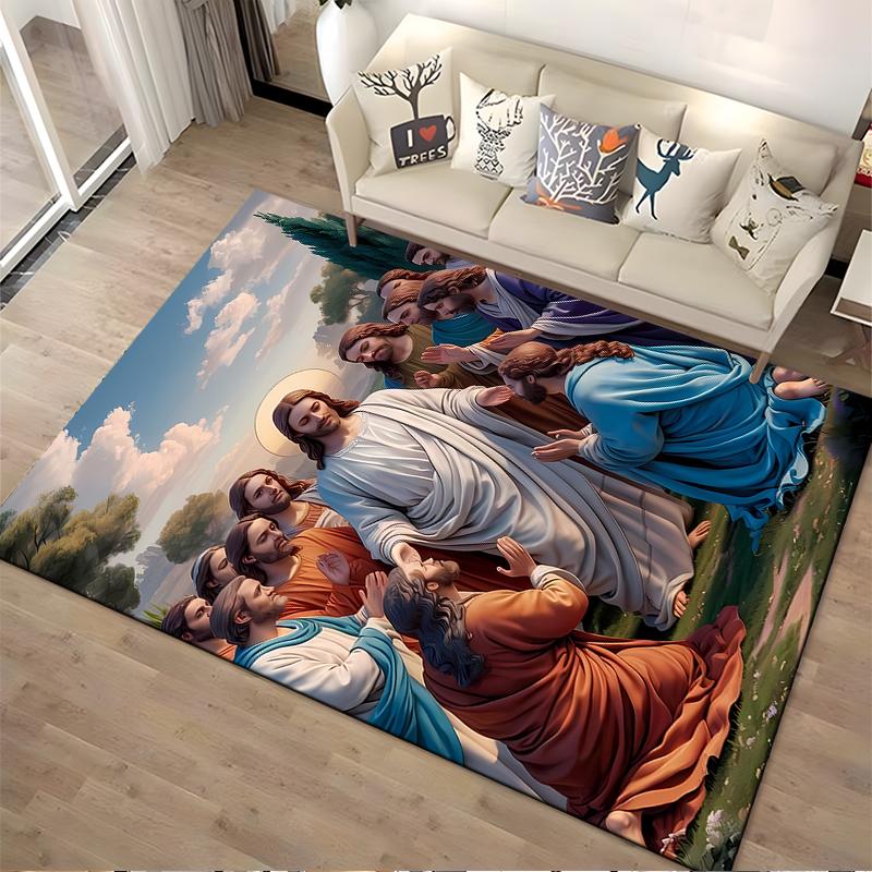 Biblical Scene with Figures and Landscape Non-slip rug suitable for living room and bedroom sofas.