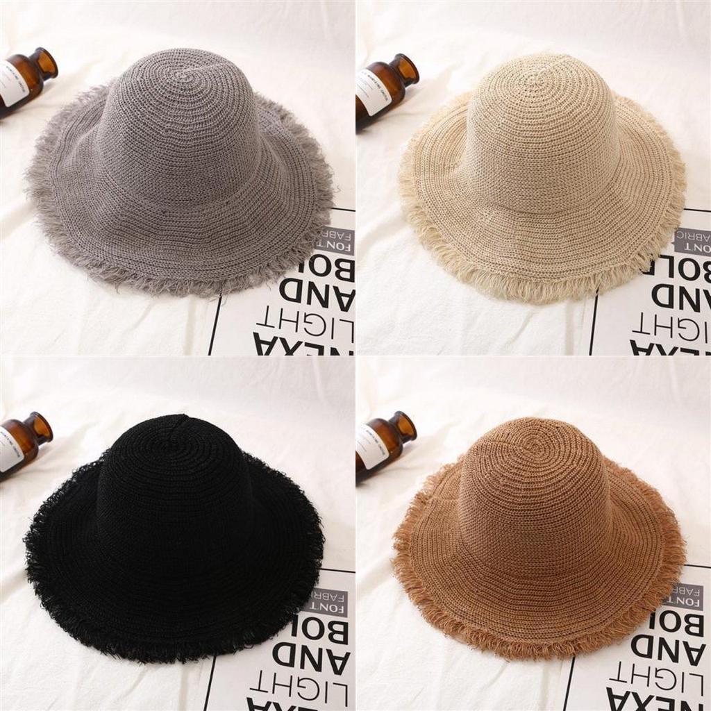 Style Versatile Hat Straw Woven Unique Brim Design Solid Color Hats Sunshade