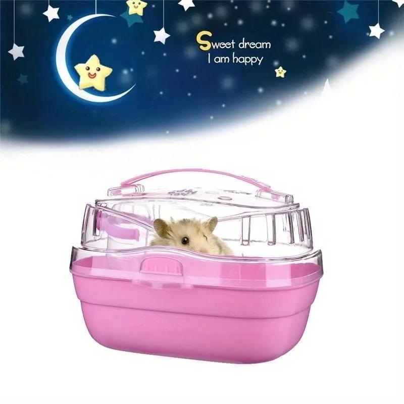 Small Pet Carrying Cage Portable Transparent Hamster Carrying Case Creative Pet Carrying Cage Travel Pet Carrying Hamster Cage