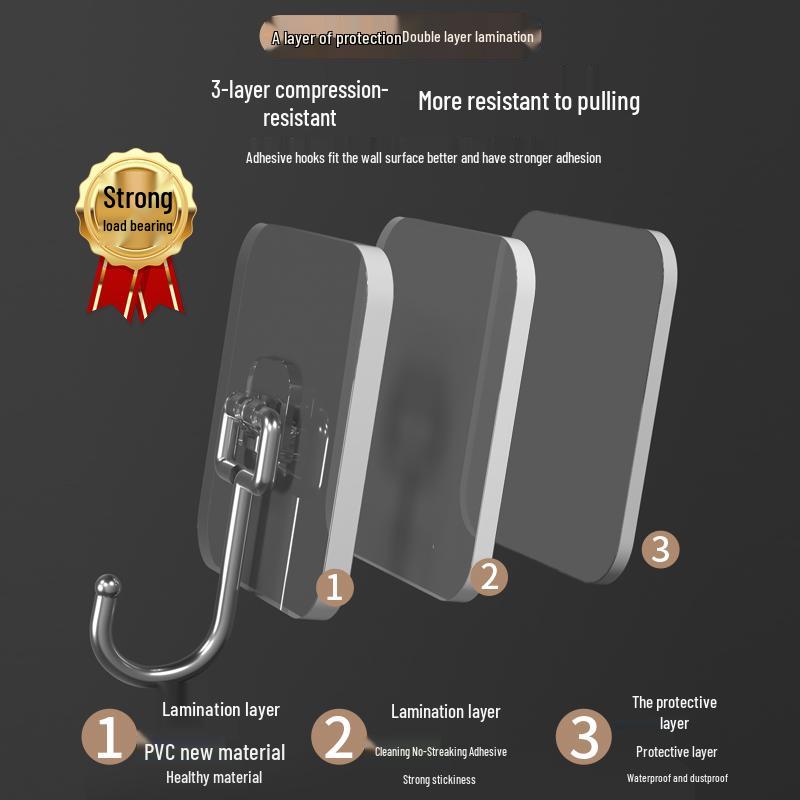 Strong Adhesive No-Drill Wall Hook for Kitchen & Bathroom - No Marks, High Load Capacity