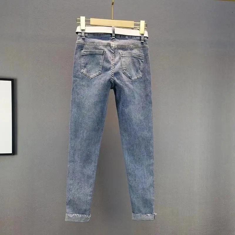 Women Spring Autumn Korean Vintage Elastic Tight Denim Jeans Casual High Waist Pencil Pants