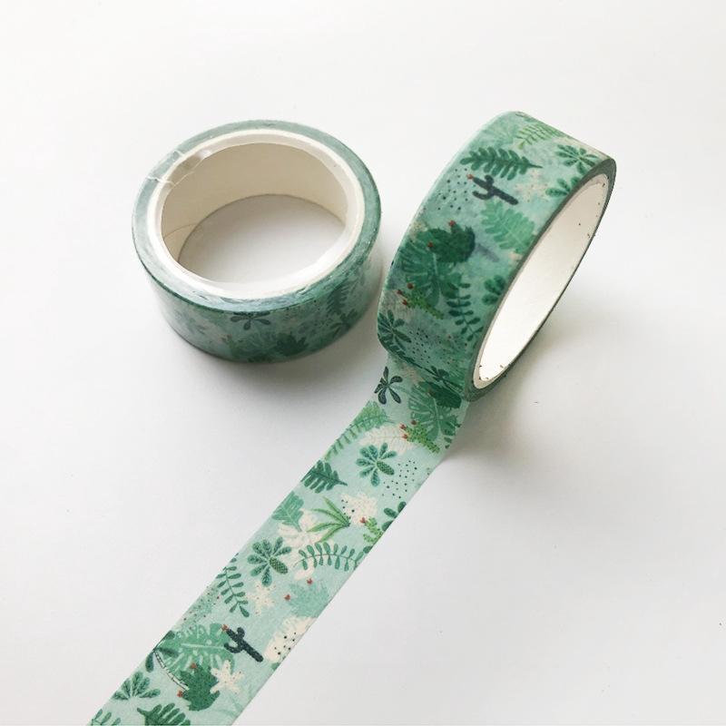 1 Roll Pack Green Plant Decorative Tape DIY Diary Tape Scrapbook Decoration Hand Account Collage Tape Student Stationery Gift Tape