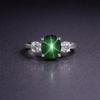 Vintage Green Lindy Star Sapphire Oval Ring, 925 Sterling Silver, Handmade Ring, Birthstone Jewelry