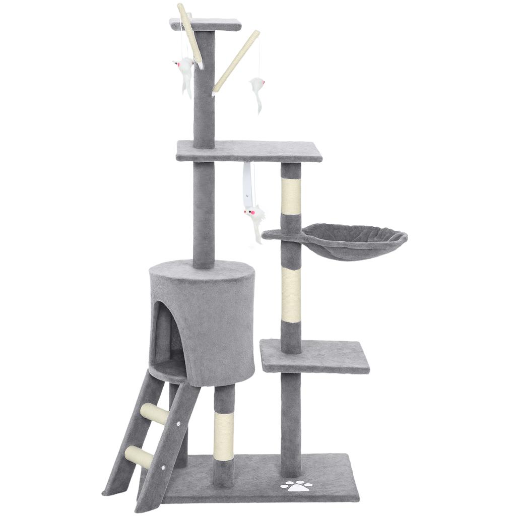 Multi-Level Cat Tower, 134cm Cat Tree with Condo and Sisal Scratching Posts for Indoor Kittens, Grey