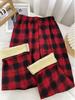 Women's High-Waisted Plaid Wide-Leg Pants - Autumn/Winter Casual Velvet Trousers