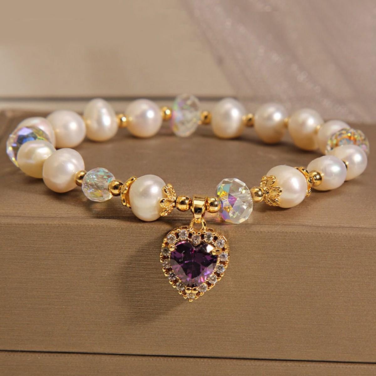 

ZAKOL Браслет-подвеска в форме сердца и бабочки для женщин, милый браслет из бусин с цирконом, на каждый день, подарок на день рождения