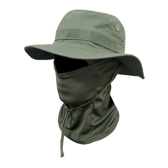 Camouflage Sonnenhut mit Sturmhaube Gesichtsmaske, UV-Schutz Herren Hut mit breiter Krempe, Atmungsaktiver Fischerhut für Outdoor Angeln Wandern Radfahren