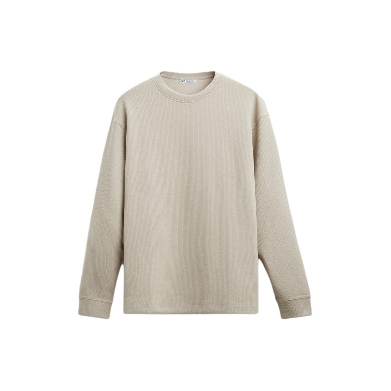 

Zara Solid Color Round Neck Comfortable Casual Long Sleeve T-Shirt Men tops Off-White 9240405 707 XL