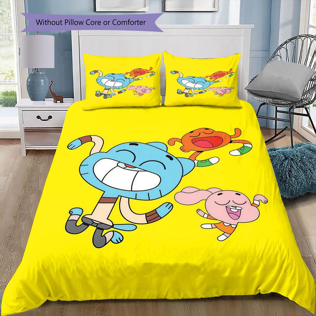 Gumball Cartoon Muster Bettwäsche Heimdekoration Geburtstagsgeschenk ( 1 Bettbezug + 2 Kissenbezüge, ohne Füllung),Fanartikel.