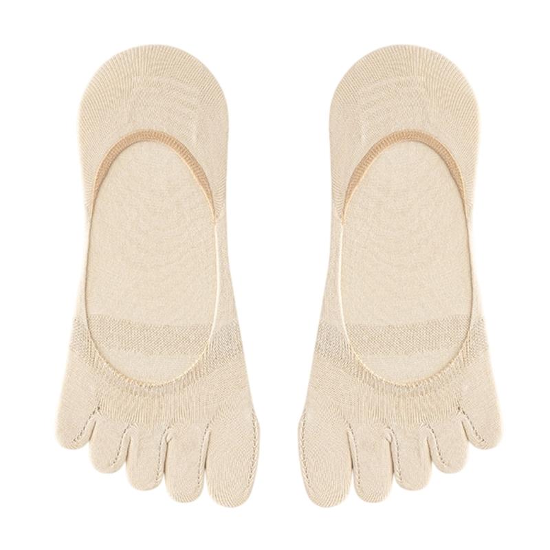 Women's Split Toe No Show Socks Silicone Antislip Grip Breathable Cotton Five Finger Invisible Low Cut Boat Socks