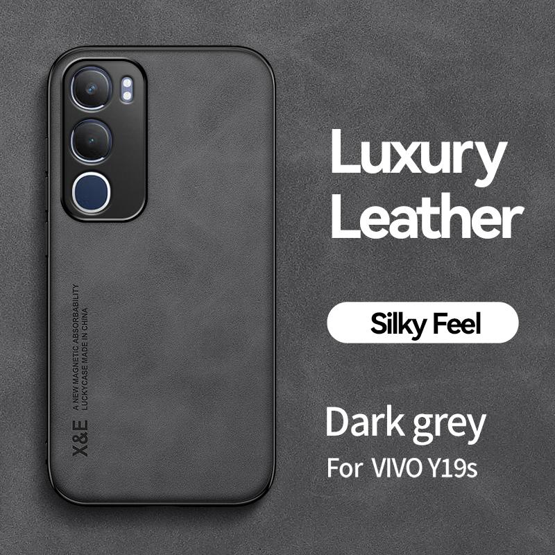 

KEYSION Роскошный Ретро Чехол из ПУ кожи для VIVO Y19S Мягкий Силикон+ПК Ударопрочная Задняя Крышка для Телефона для VIVO Y19S for VIVO Y19S темно серый