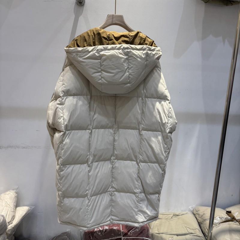 Womens Long Puffer Coat With Hood Oversized Loose Fit Duck Down Winter Jacket White Black Beige Army Green