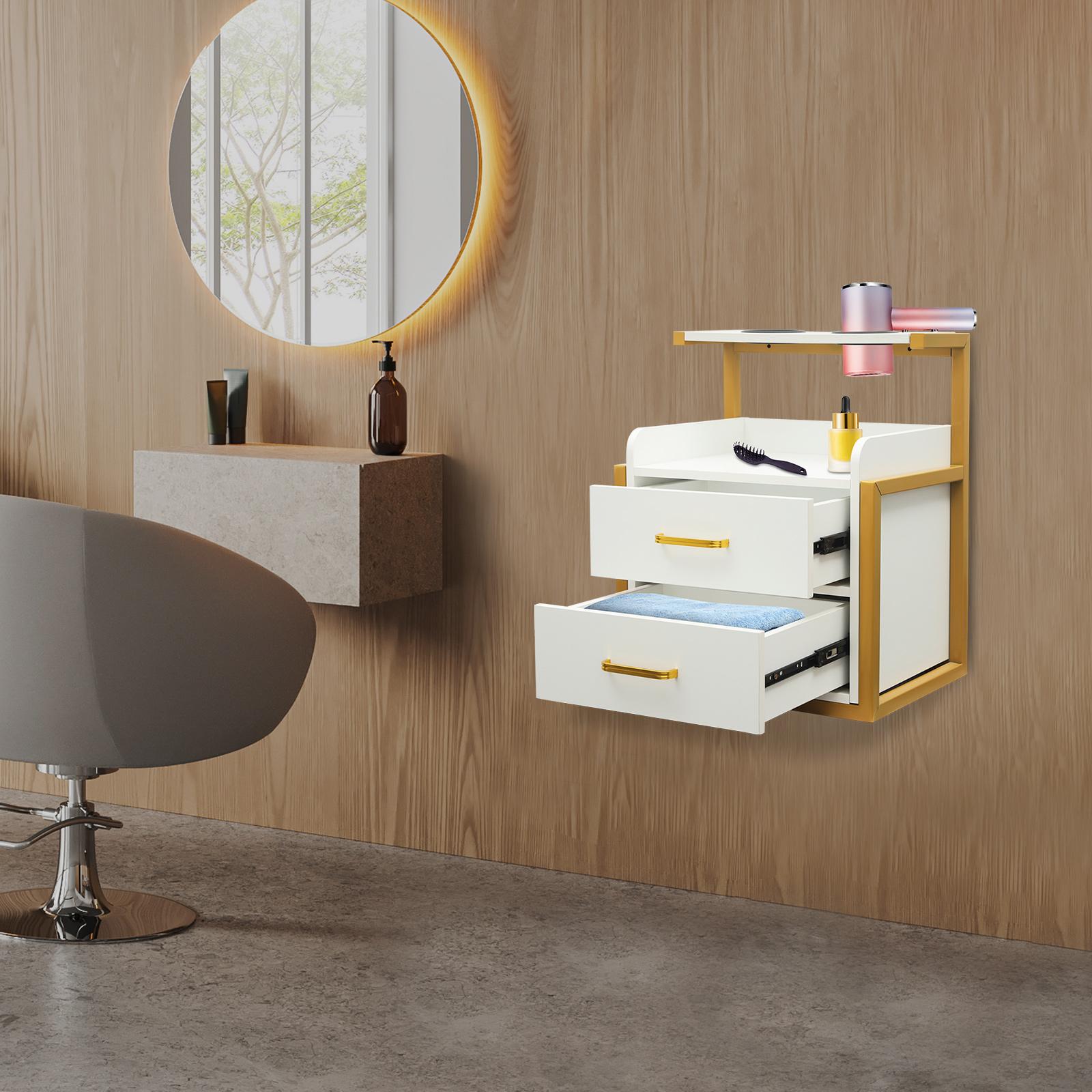 

Профессиональный салонный шкаф большой вместимости, настенная станция стилиста с 2 ящиками, выдерживает 50 кг для салонных инструментов и расходных материалов