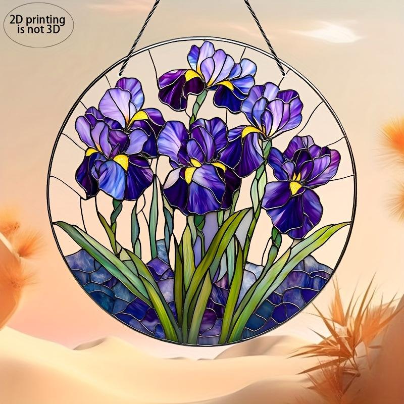 Enchanting Purple Iris Suncatcher - Acrylic Window Hanging for Garden Lovers, Four Seasons Decoration, Novelty Home Decor, Perfect Durable for Bedroom