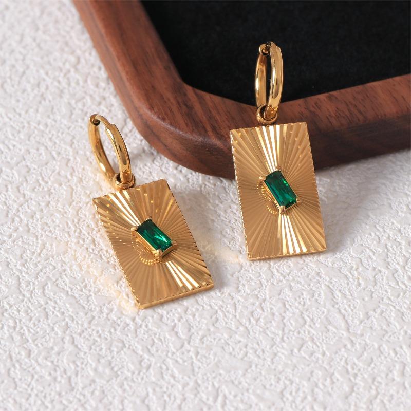 Retro Geometrische Ohrringe für Damen aus vergoldetem Edelstahl, eingelegt mit bunten Zirkonia, hochwertige gestreifte Ohrringe
