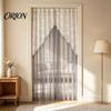 Romantic Home Decor for Living Room Sheer Floral Door Curtain with Beads, Lace Embroidered Gauze Double Layer Divider, Rod Pocket Doorway Bedroom