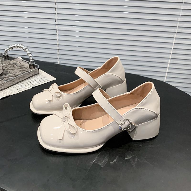 

Patent Leather Thick High Women Mary Jane Shoes Banquet Party Pumps 2026 Spring Autumn Women s Elegant Dress Shoes 35 бежевий