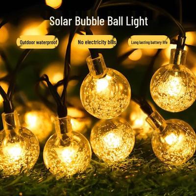 Luzes de Cordão LED Solar Impermeáveis Bola de Cristal para Decoração Externa de Pátio e Camping