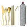 8Pcs Travel Hiking Cutlery Sets with Portable Pouch Hollowed Out Stainless Steel Handle Dinnerware Knife Fork Spoon Flatware Set