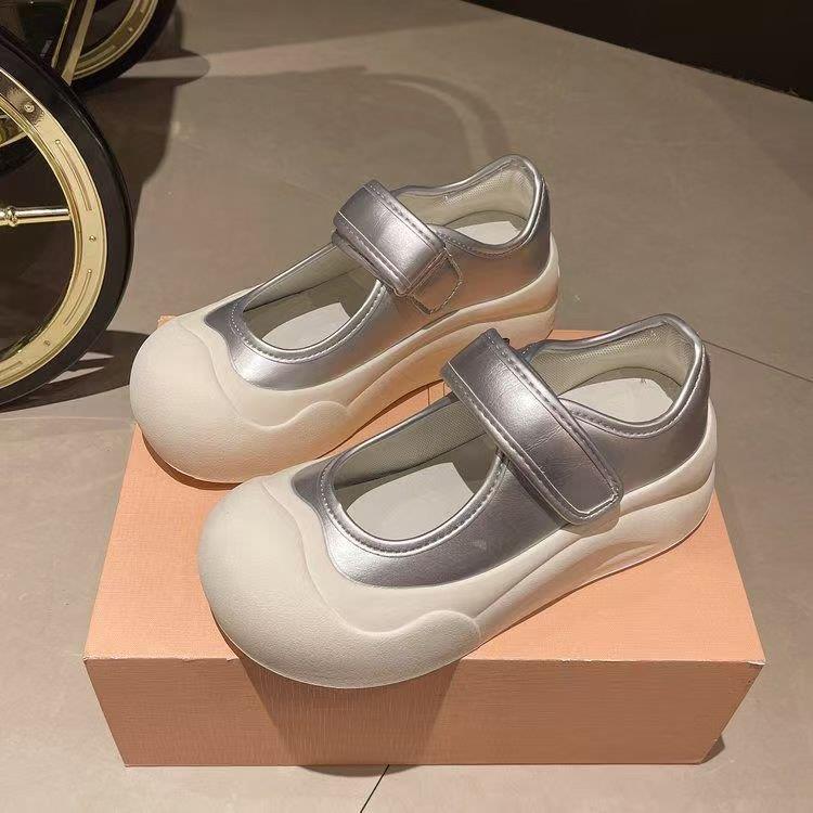 Thick sole heightening versatile single shoes women's Velcro little white shoes ins versatile canvas shoes big head Mary Jane single