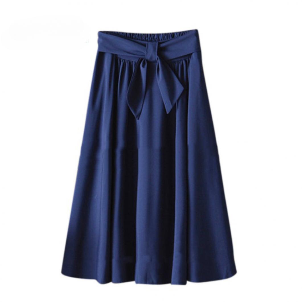 

Женская юбка макси в стиле бохо, однотонные длинные юбки, повседневная юбка-миди с завязками спереди и складками One Size темно-синий