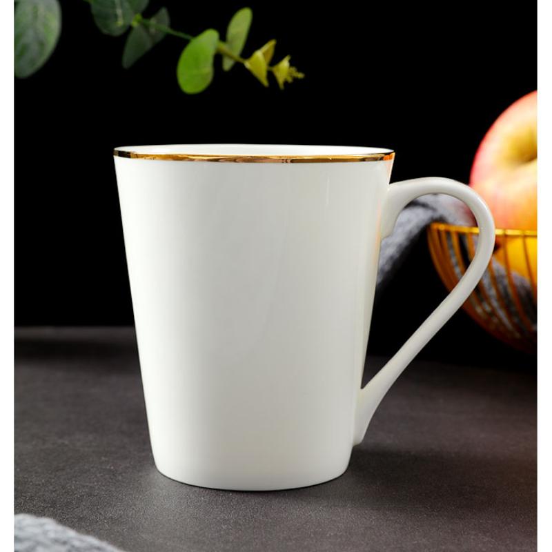 Bone China Coffee Mug with Gold Rim, 200-400ml Tea Cup with Handle White 1pc, for Espresso,Hot Cocoa,Cappuccino,Latte and Cold Drinks, Microwave Safe