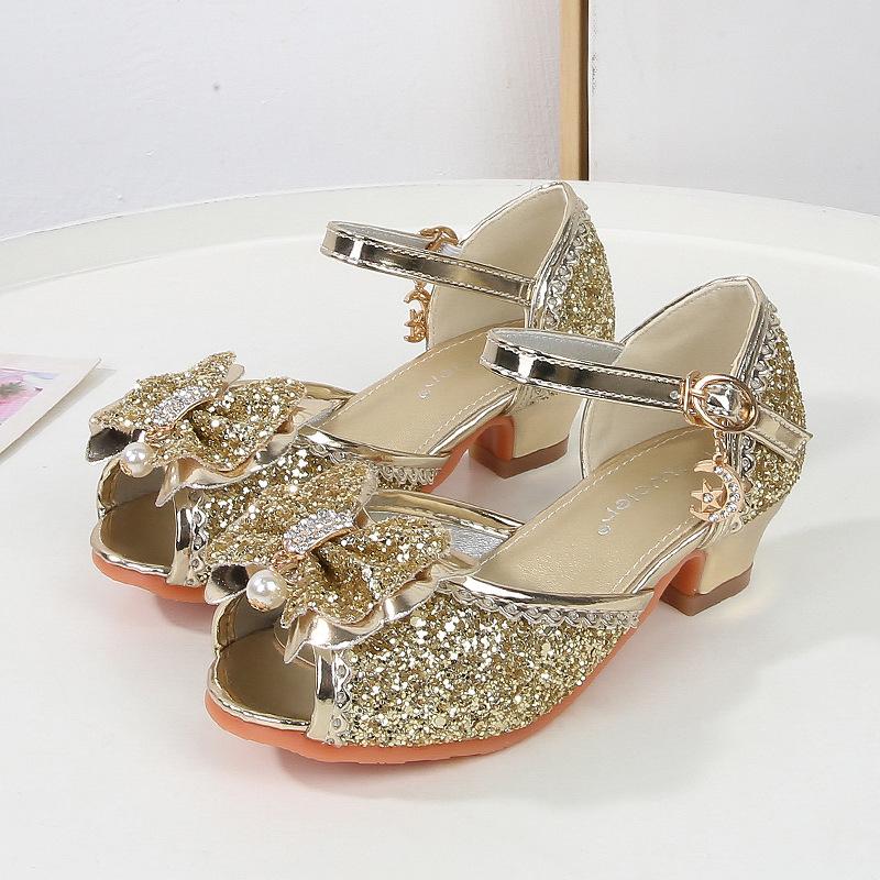 

Girls High Heel Sandals Kids Summer Princess Shoes Little Girl Sequins Shoes Medium Older Kids Shoes Baby Crystal Shoes Size 37/inner length 23cm золотий