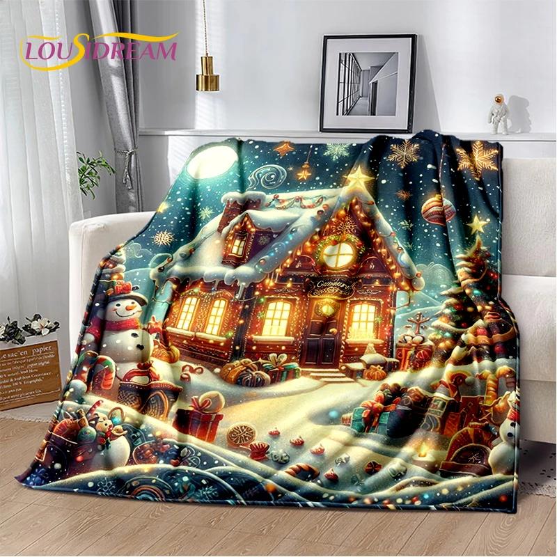 2025 Merry Christmas Tree Santa Claus,New Year Fairy Tale Gift Soft Plush Blanket,Flannel Throw Blanket for Living Room Bed Sofa