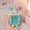 Cute Animal Doll Pendant Fluffy Rabbit Keychain, Plush Card Holder with Healing Style Key Ornament Flower Embroidery, Kawaii Bag Charm for Keys