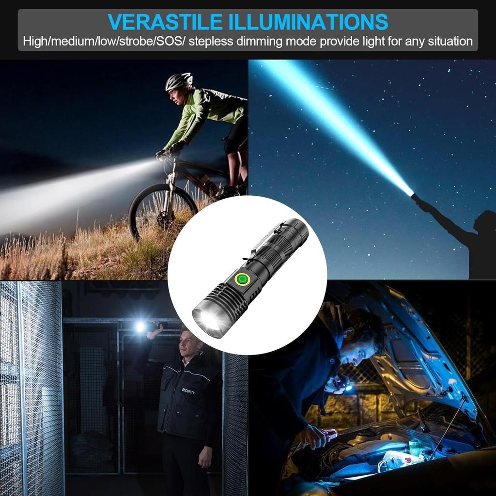 Flashlights High Lumens Rechargeable(Battery Included), 20000 Lumens Super Bright Powerful Small Magnetic Flashlight, 6 Mode, Zoomable, Waterproof,