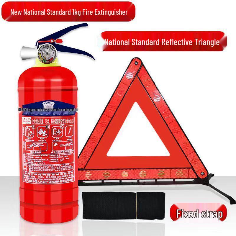 1kg Trockenpulver Handfeuerlöscher mit Feuerwarnschild und Jahresinspektionsset für Fahrzeuggebrauch