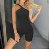 Women's Yoga Rompers Ribbed Spaghetti Strap Exercise Romper One Shoulder Sleeveless One Piece Jumpsuit Fitness Jumpsuits