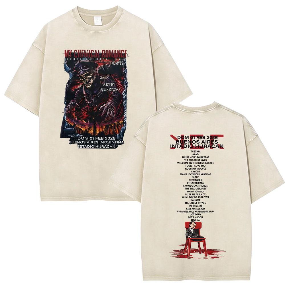 Rock Band My Chemical Romance Washed Tshirt The Black Parade  Tour Merch Tshirts Mens Clothing Vintage T Shirt Streetwear