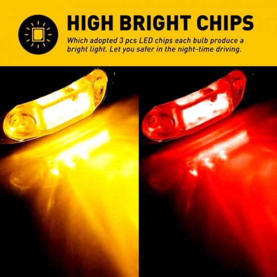 10x Amber 3LED Red 4" Side Marker Lights Clearance Lamp Truck Trailer Waterproof