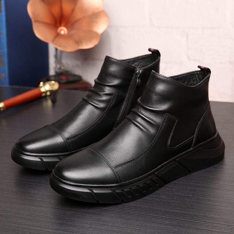 Martin boots winter new high-top boots men's leather shoes leather snow boots velvet leather boots thermal cotton shoes men
