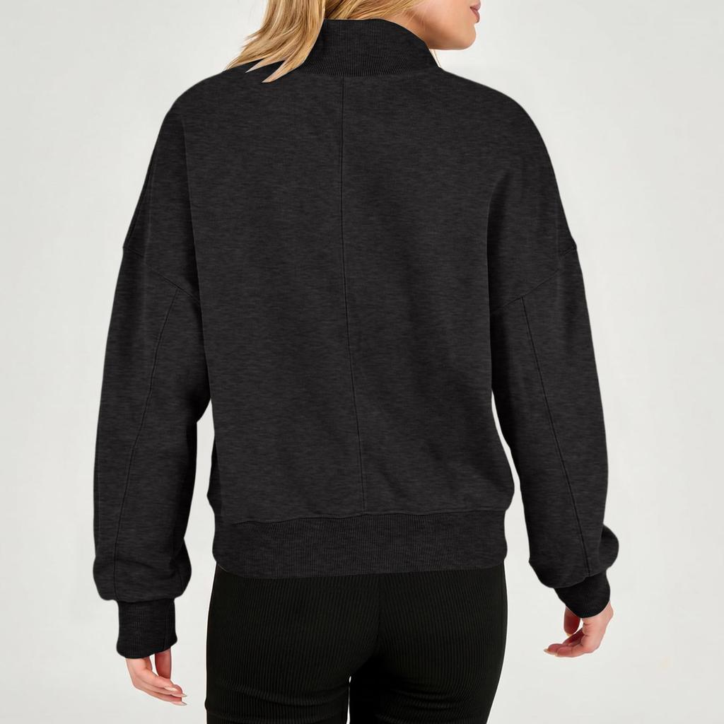 Women's Casual Loose Fit Long Sleeve Sweatshirt with Half Button Placket for Fall Winter