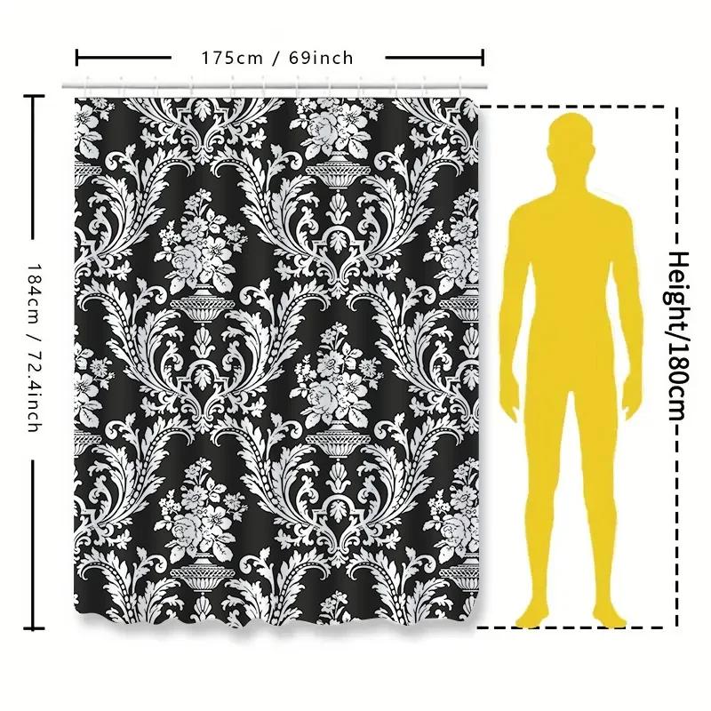 Black White Damask Shower Curtain Luxury Bathroom Decor