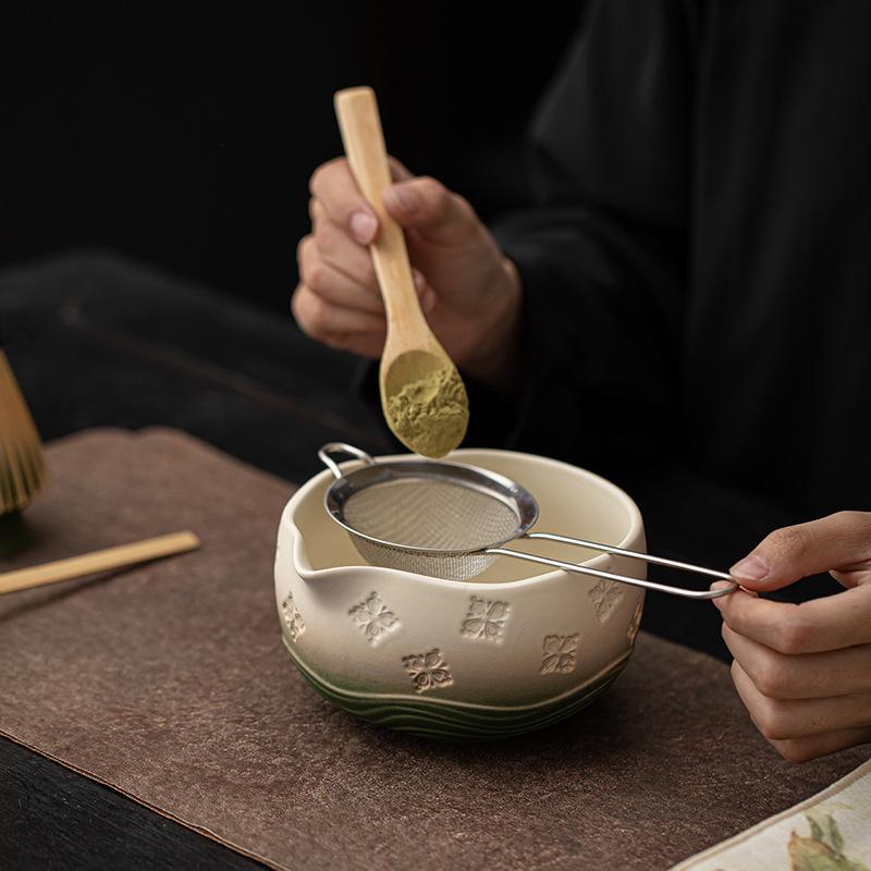 1/2/4/8 Pcs New Ceramic Matcha Bowl Sakura with Pouring Spout Matcha Whisk Holder Reusable Flower Matcha Making Kit Tea Lovers