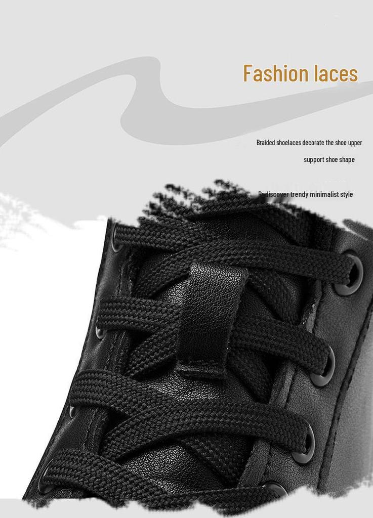 Men's High-Top Genuine Leather White Board Shoes, Warm, Velvet-Lined, Large Sizes, Stylish & Versatile Casual Footwear