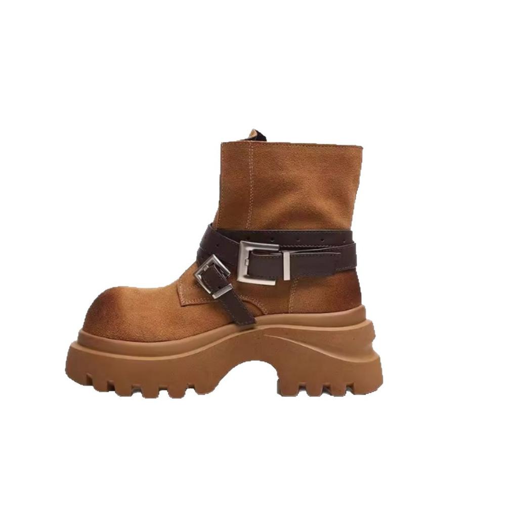 Thick-soled Heightening Big-headed British Martin Boots Women's 2025 New Autumn Retro Tooling Boots Popular Locomotive Short Boots