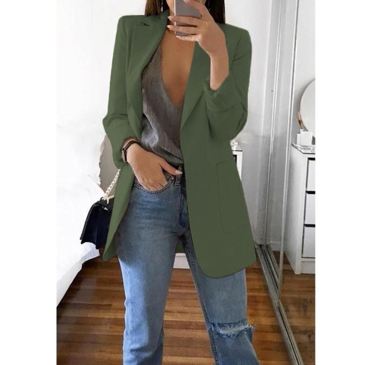 

Новая мода повседневный женский тонкий костюм в стиле ретро однотонные костюмы куртка с длинными рукавами пиджаки офисные топы женские куртки блейзеры больших размеров 2XL зелёный