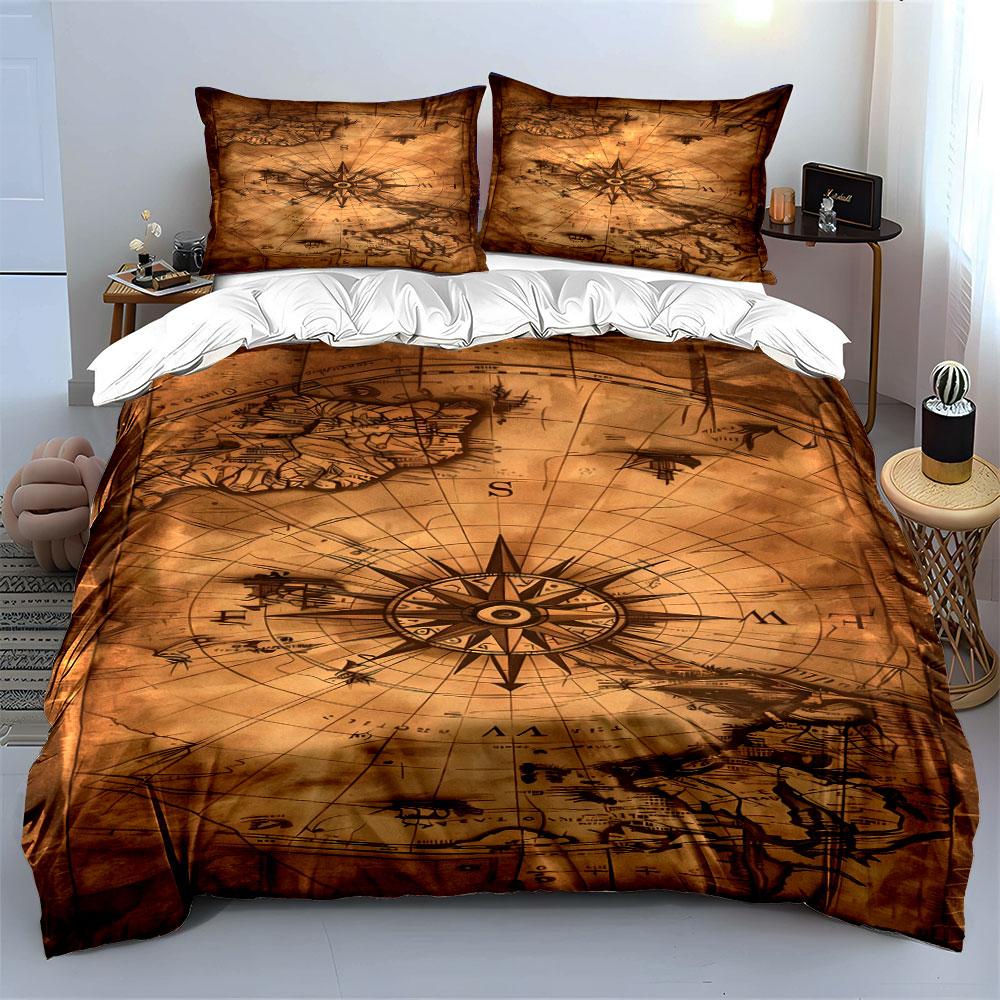Vintage Map Decor Set Multiple Sizes Kid'S And Adults' Bedroom Exquisite 3Pc Bedding Set, Gift