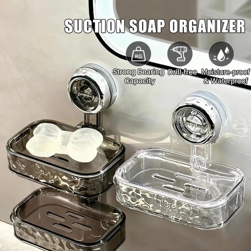 Soap Holder with Suction Cup Wall Hanging Double Layer Non Slip Soap Box No Punch for Bathroom Shower Home Storage