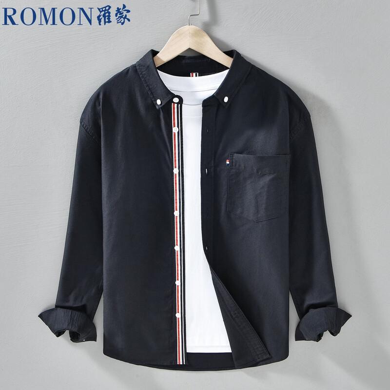 ROMON Men's British Style Oxford Casual Long Sleeve Shirt
