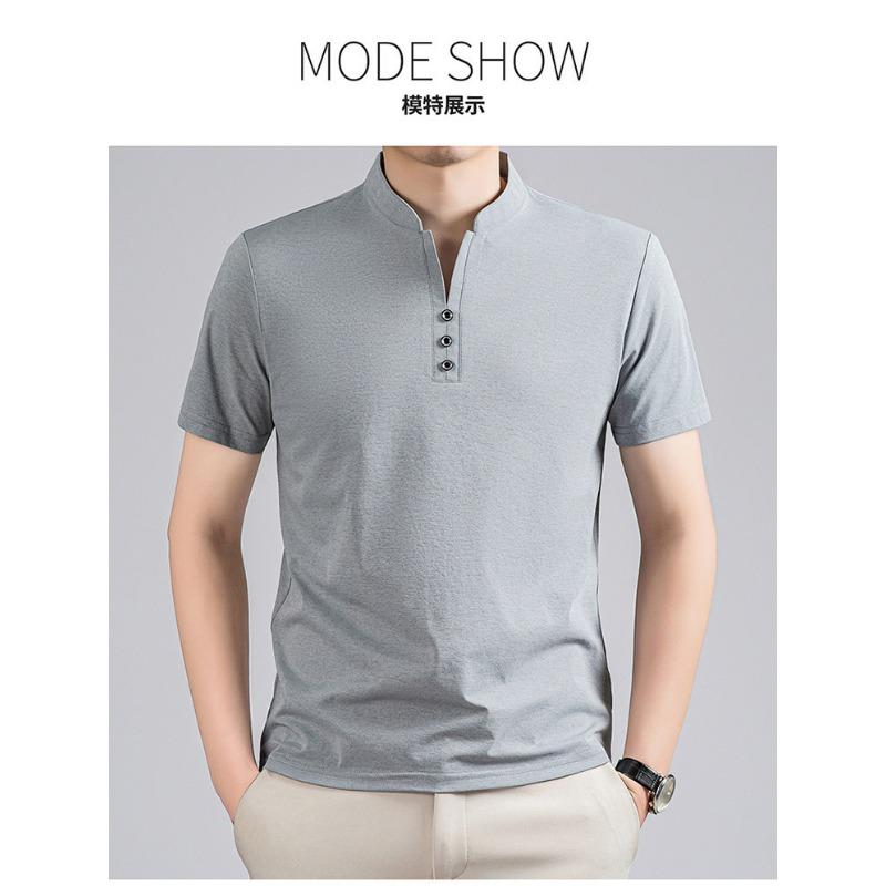 Men's Slim Fit Stand Collar Henley T-Shirt - Casual Button Detail Short Sleeve Top