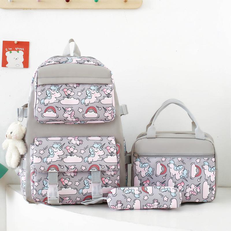 School bag new lightweight nylon backpack female cute cartoon three-piece set primary school students large-capacity school bag, fashionable