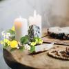 2pcs Lemon Flower Wreath Candle Ring Artificial Leaves Spring Green Garland Pillar Candle Wedding Party Table Centerpiece Decor